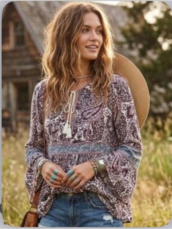 American Eagle Outfitters Tops - American Eagle Outfitters Lavender Paisley Tie-Neck Boho Tunic
